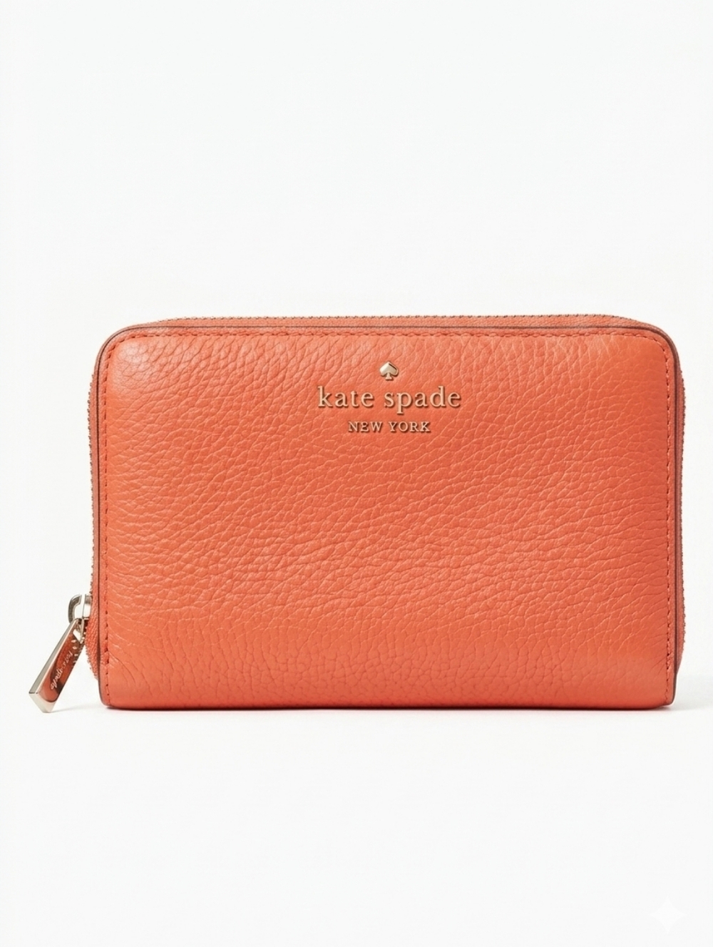kate spade coral orange pebble leather zip-around wallet
